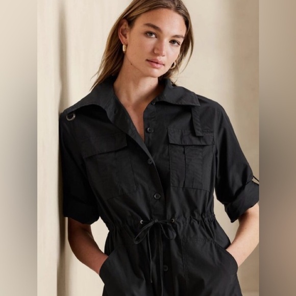 NWT! Banana Republic Black Trench-Back Shirtdress - Size Medium 📞 - Picture 5 of 7